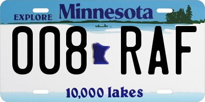 MN license plate 008RAF
