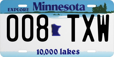 MN license plate 008TXW