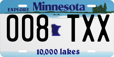 MN license plate 008TXX