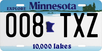 MN license plate 008TXZ