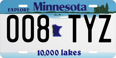 MN license plate 008TYZ