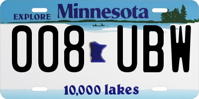 MN license plate 008UBW