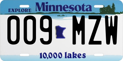 MN license plate 009MZW