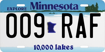 MN license plate 009RAF