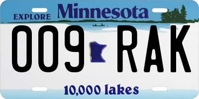 MN license plate 009RAK
