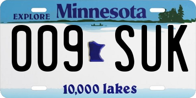 MN license plate 009SUK
