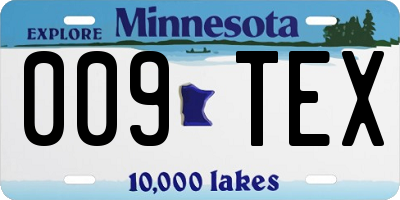 MN license plate 009TEX
