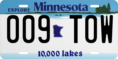 MN license plate 009TOW
