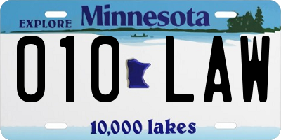 MN license plate 010LAW
