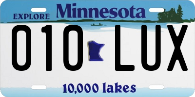 MN license plate 010LUX