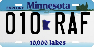 MN license plate 010RAF