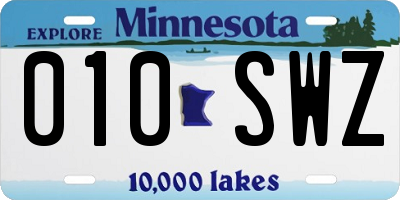 MN license plate 010SWZ