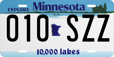 MN license plate 010SZZ