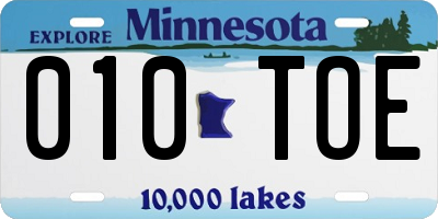 MN license plate 010TOE