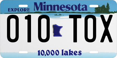 MN license plate 010TOX