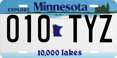 MN license plate 010TYZ