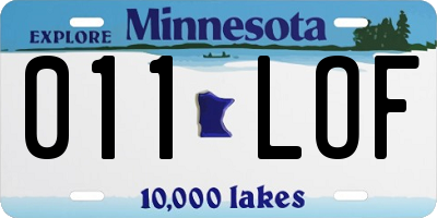 MN license plate 011LOF