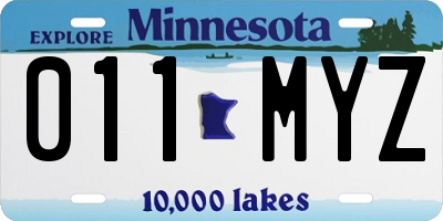 MN license plate 011MYZ