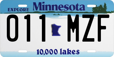 MN license plate 011MZF