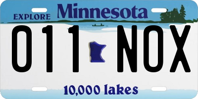 MN license plate 011NOX