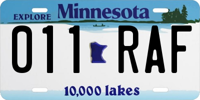 MN license plate 011RAF
