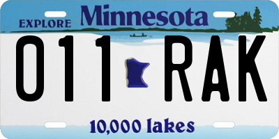 MN license plate 011RAK