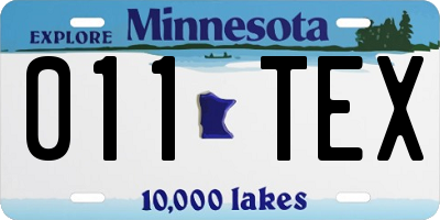 MN license plate 011TEX
