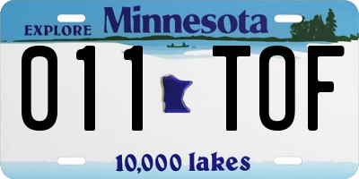 MN license plate 011TOF