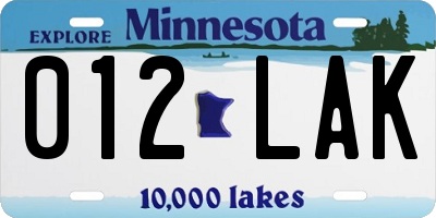 MN license plate 012LAK
