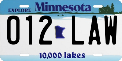 MN license plate 012LAW