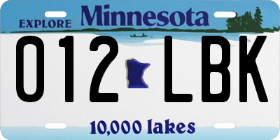 MN license plate 012LBK