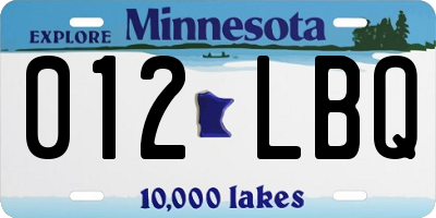 MN license plate 012LBQ