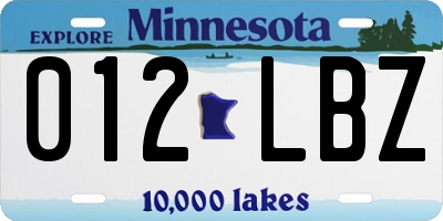 MN license plate 012LBZ