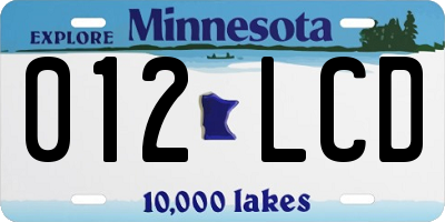 MN license plate 012LCD