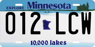 MN license plate 012LCW