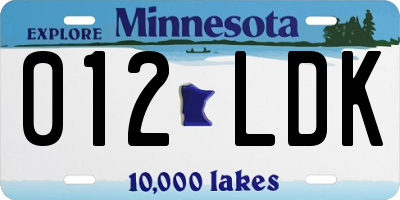 MN license plate 012LDK