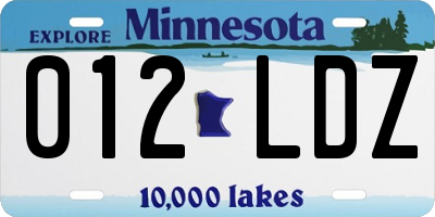 MN license plate 012LDZ