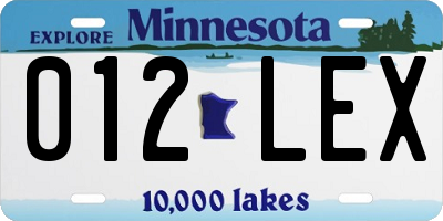 MN license plate 012LEX