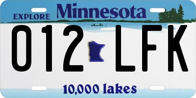 MN license plate 012LFK