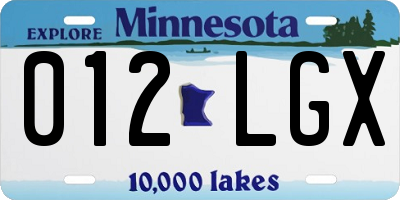 MN license plate 012LGX