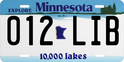 MN license plate 012LIB