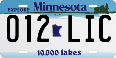 MN license plate 012LIC