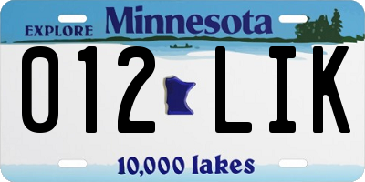 MN license plate 012LIK