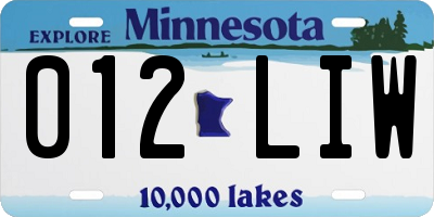 MN license plate 012LIW