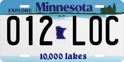 MN license plate 012LOC