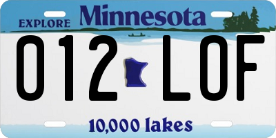 MN license plate 012LOF