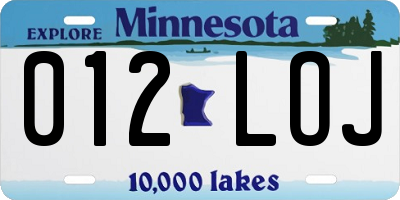 MN license plate 012LOJ