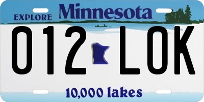 MN license plate 012LOK