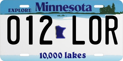 MN license plate 012LOR