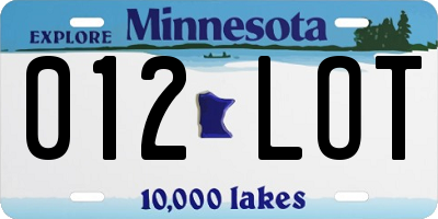 MN license plate 012LOT